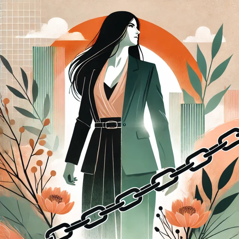 DALL·E 2025-04-17 20.40.13 - A modern, empowering design that represents women breaking free from the concept of modesty. The image should feature a confident woman standing tall,